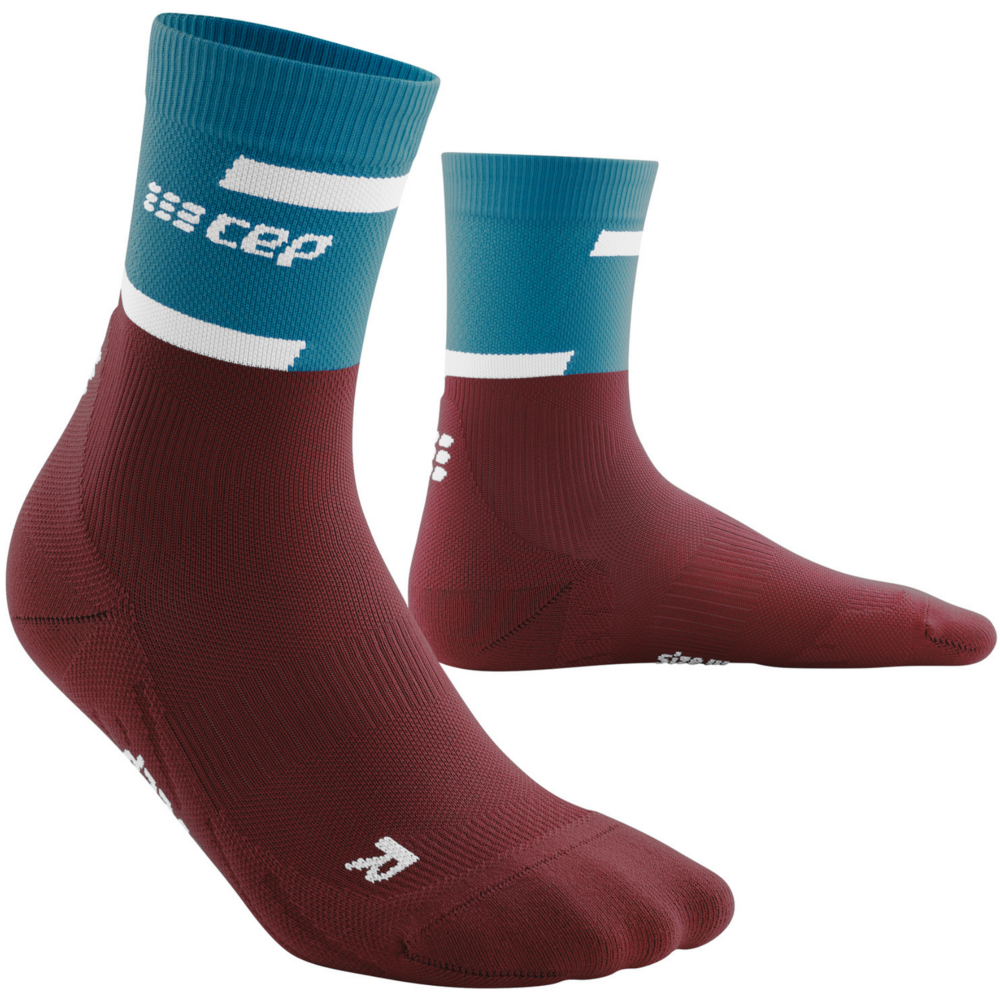 The Run Compression Mid Cut Socks 4.0, Women, Petrol/Dark Red, Side View