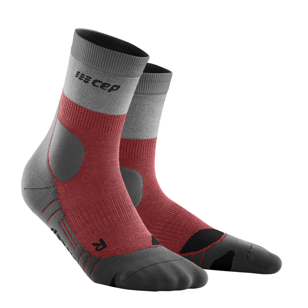 Hiking Light Merino Mid Cut Compression Socks, Women, Berry/Grey, Side View