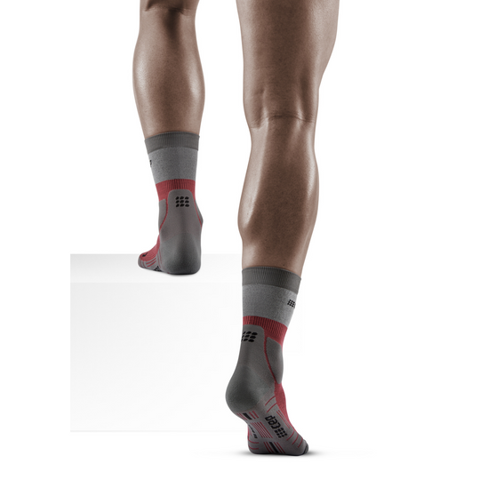 Hiking Light Merino Mid Cut Compression Socks, Men, Berry/Grey, Back View Model