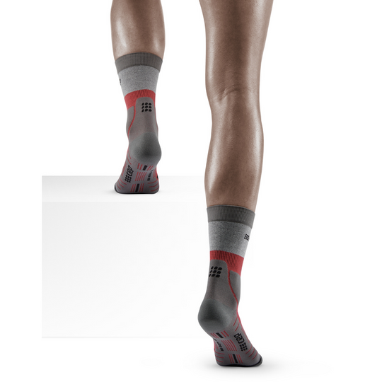 Hiking Light Merino Mid Cut Compression Socks, Women, Berry/Grey, Back View Model
