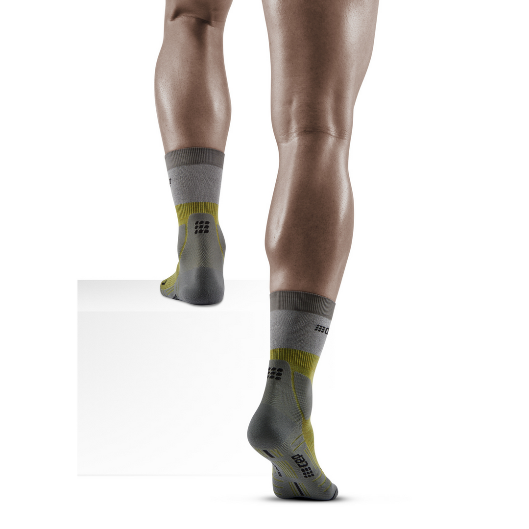 Hiking Light Merino Mid Cut Compression Socks, Men, Olive/Grey, Back View Model