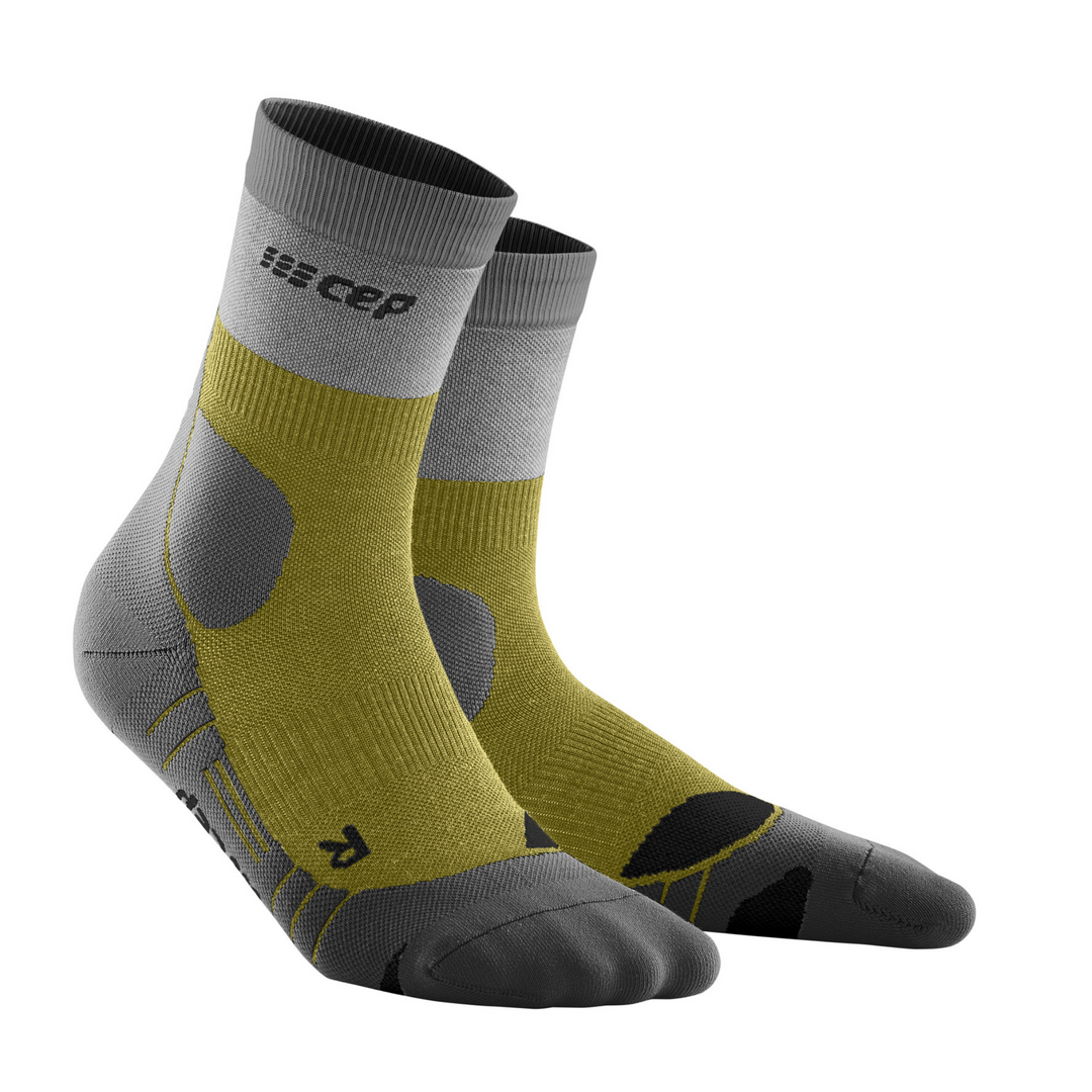 Hiking Light Merino Mid Cut Compression Socks, Men, Olive/Grey, Side View