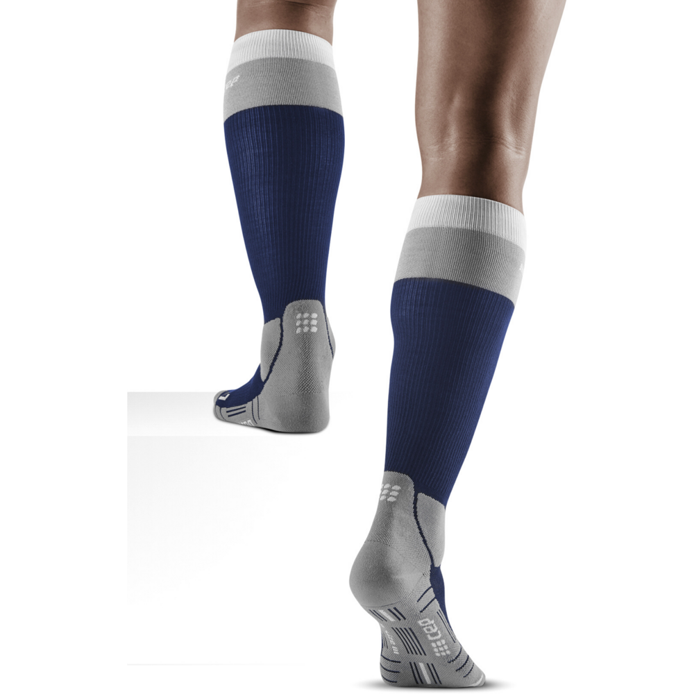 Hiking Light Merino Tall Compression Socks, Men, Marinenlue/Grey, Back View Model