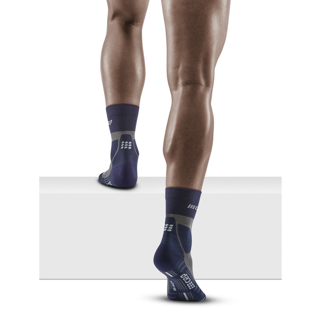 Hiking Merino Mid Cut Compression Socks, Men, Peacoat/Grey, Back View Model