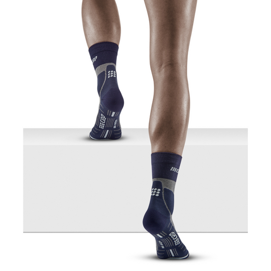 Hiking Merino Mid Cut Compression Socks, Women, Peacoat/Grey, Back View Model