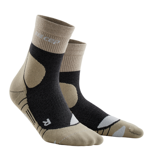 Hiking Merino Mid Cut Compression Socks, Men, Sand/Grey, Side View