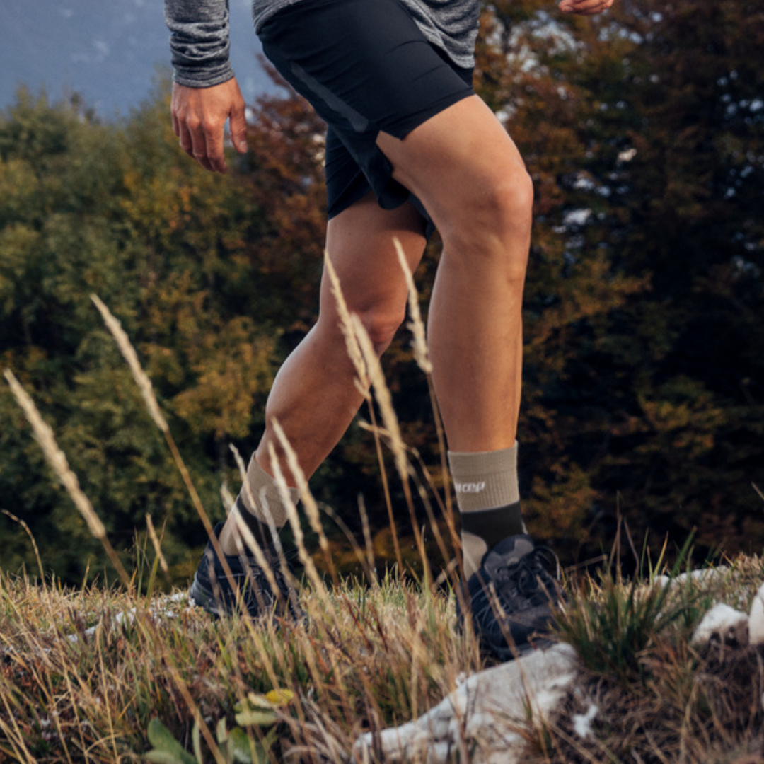 Hiking Merino Mid Cut Compression Socks, Women, Sand/Grey, Lifestyle