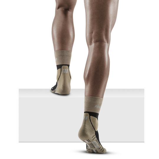 Hiking Merino Mid Cut Compression Socks, Men, Sand/Grey, Back View Model