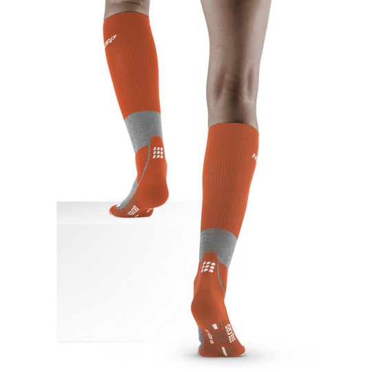 Hiking Merino Tall Compression Socks, Women, Sunset/Grey, Back View Model