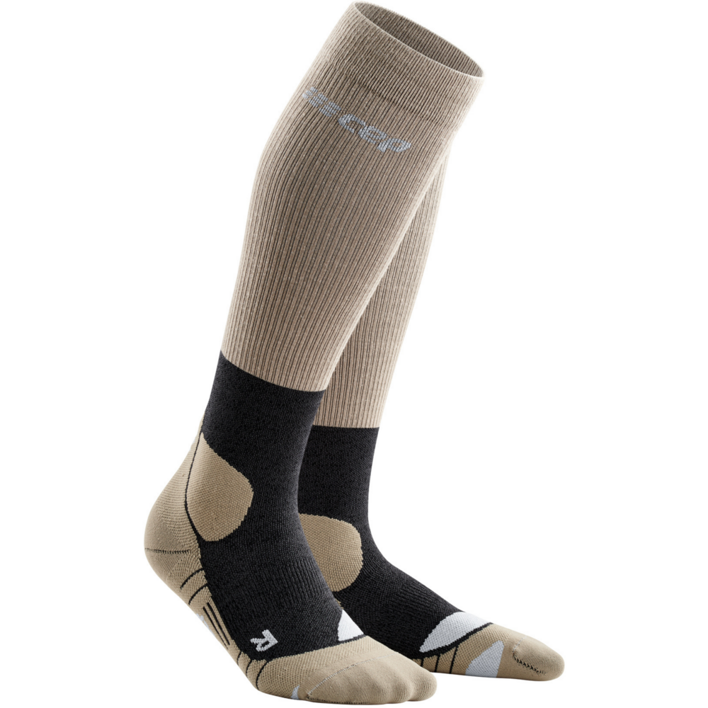 Hiking Merino Tall Compression Socks, Women, Sand/Grey, Side View