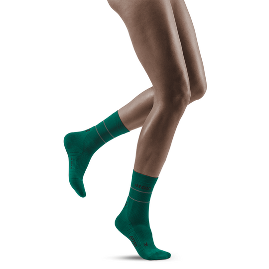 Reflective Mid Cut Compression Socks, Women, Green
