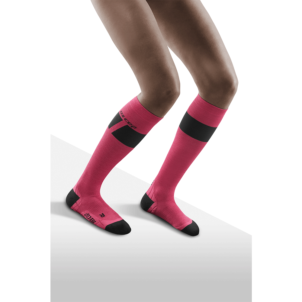 Ski Ultralight Tall Compression Socks, Women, Pink/Dark Grey, Front View Model