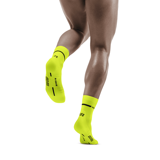 Neon Mid Cut Compression Socks, Men, Neon Yellow, Back View Model