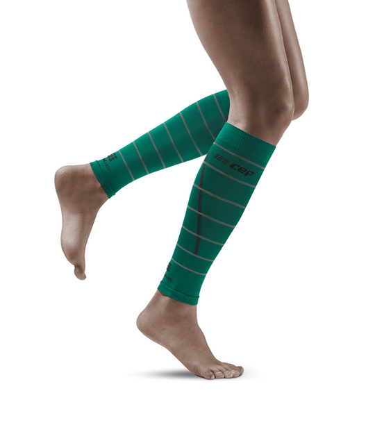 Reflective Compression Calf Sleeves, Women, Green