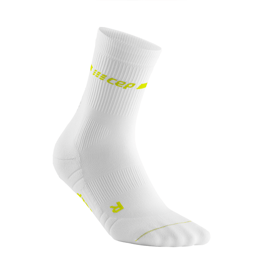 Neon Mid Cut Compression Socks, Women, White/Neon Yellow, Side View