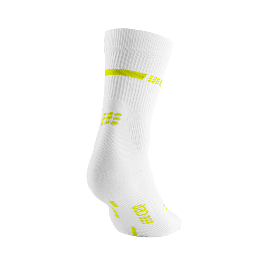 Neon Mid Cut Compression Socks, Women, White/Neon Yellow, Back View