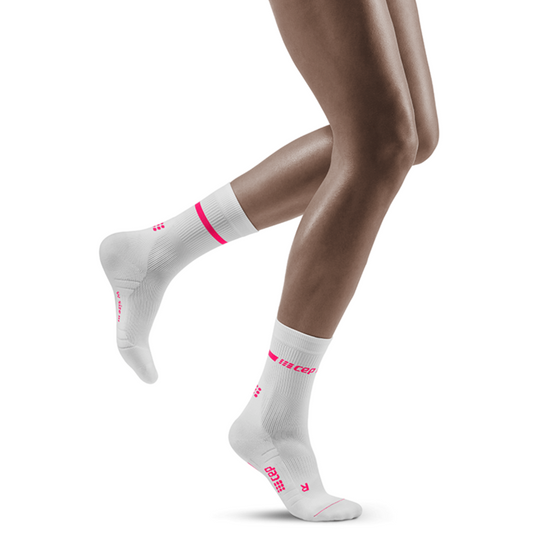 Neon Mid Cut Compression Socks, Women, White/Neon Pink