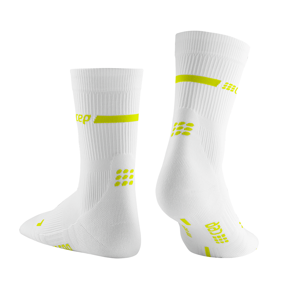 Neon Mid Cut Compression Socks, Women, White/Neon Yellow, Back Alternate View