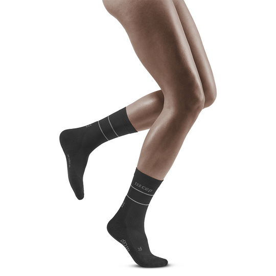 Reflective Mid Cut Compression Socks, Women, Black