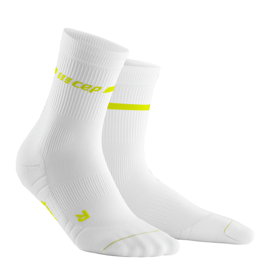 Neon Mid Cut Compression Socks, Women, White/Neon Yellow, Side Alternate View