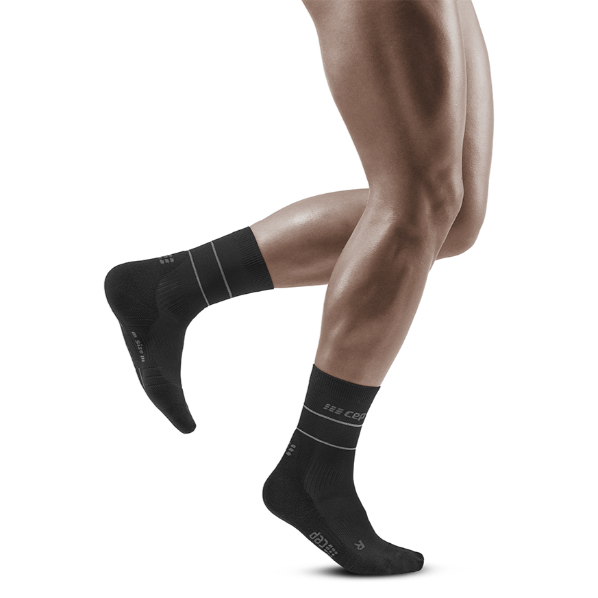 Reflective Mid Cut Compression Socks, Men, Black