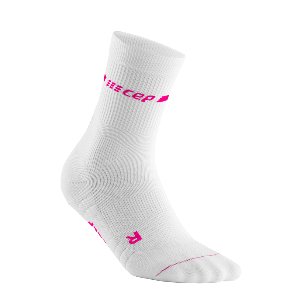 Neon Mid Cut Compression Socks, Women, White/Neon Pink, Side View