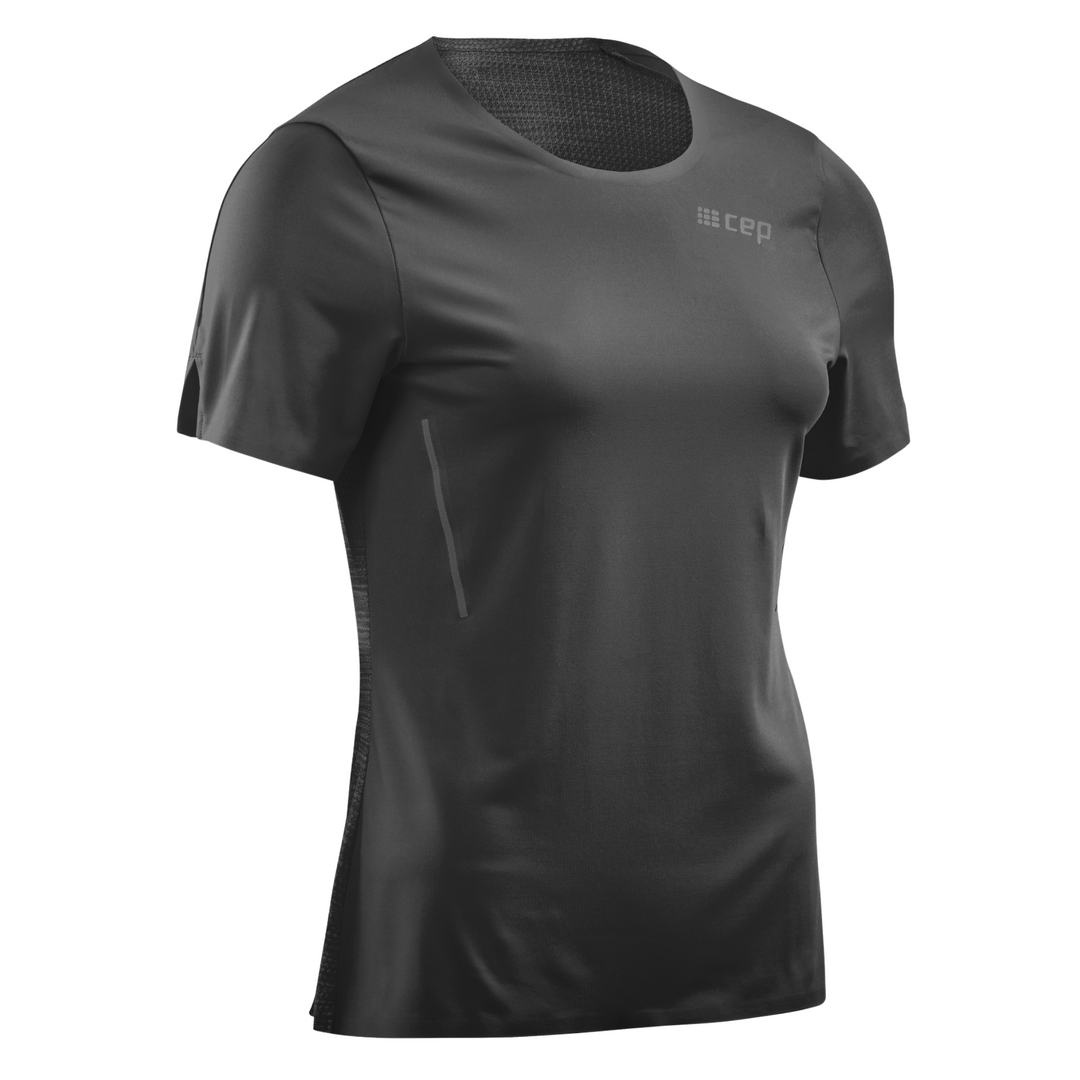 Run Short Sleeve Shirt, Women, Black, Front View