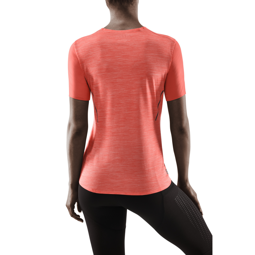 Run Short Sleeve Shirt, Women, Coral, Back View Model