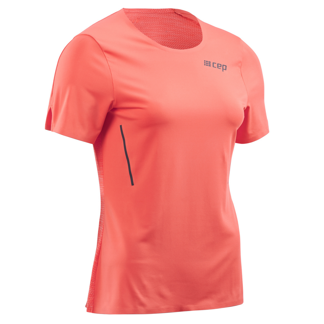 Run Short Sleeve Shirt, Women, Coral, Front View